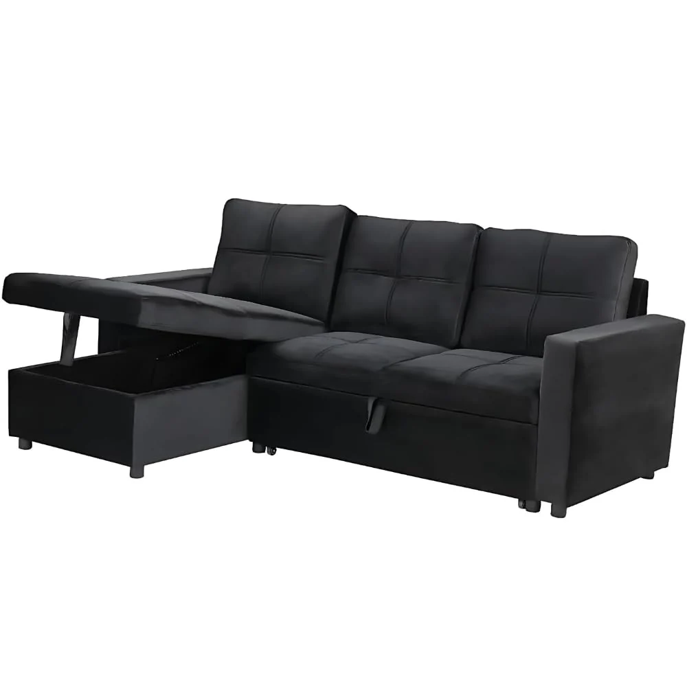Sofá cama chaise longue moderno con almacenamiento negro