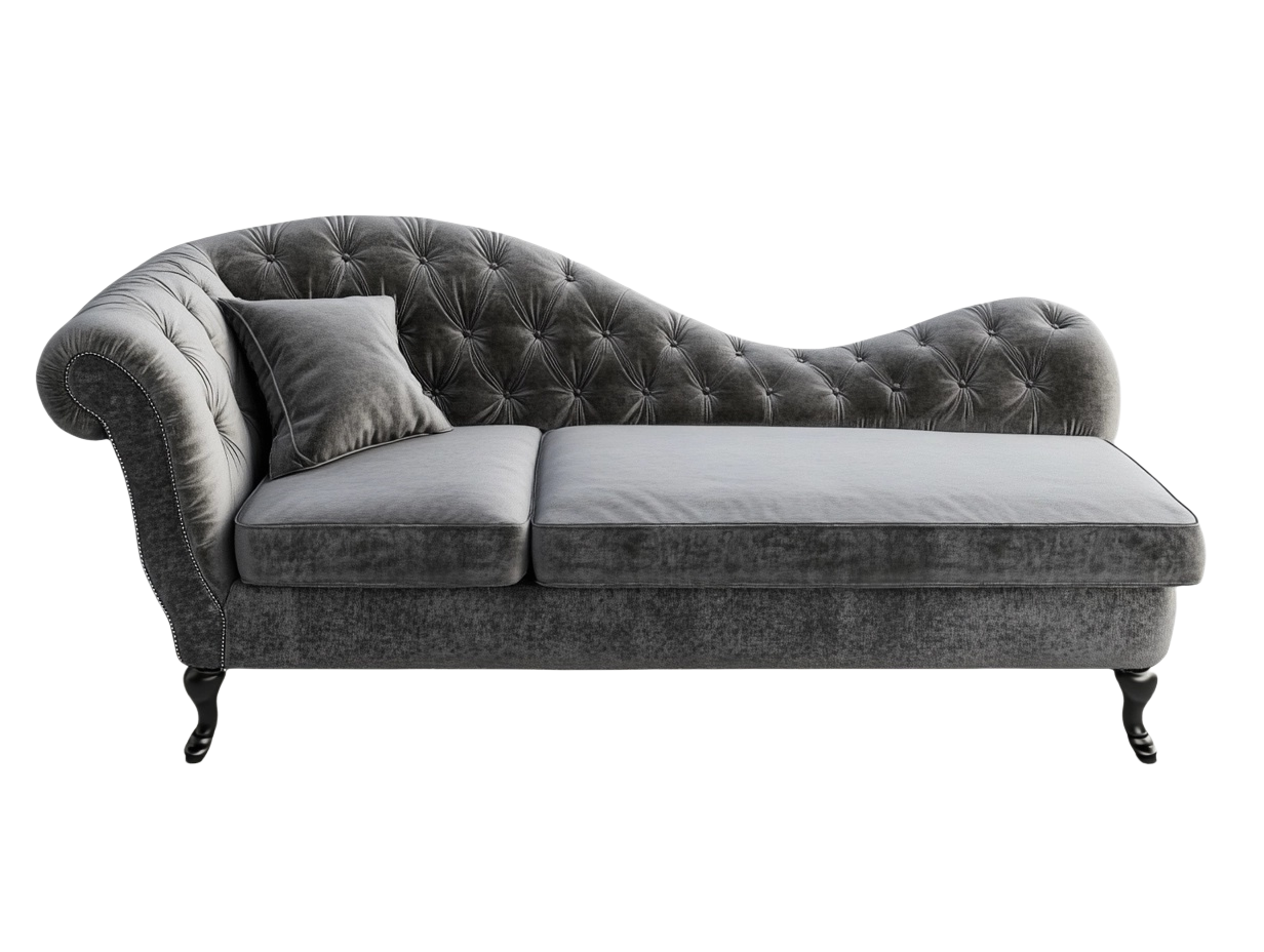 Sofá chaise longue gris tapizado en terciopelo de 200x90 cm ideal para salón o dormitorio con elegante diseño y confort dy6603069