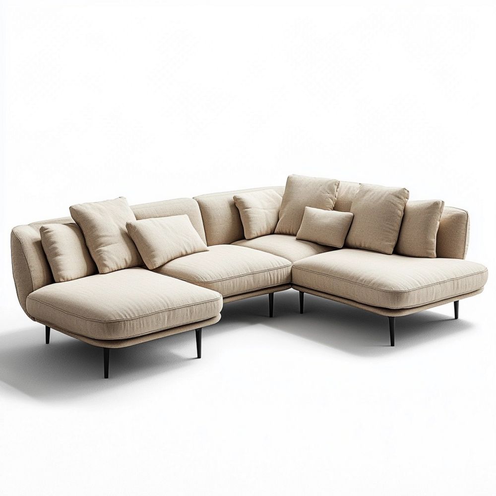 Sofá Esquinero Beige Sala de Estar 3 Plazas Moderno Tela