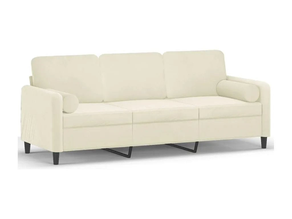 Sofá de 3 plazas con cojines terciopelo color crema 180 cm