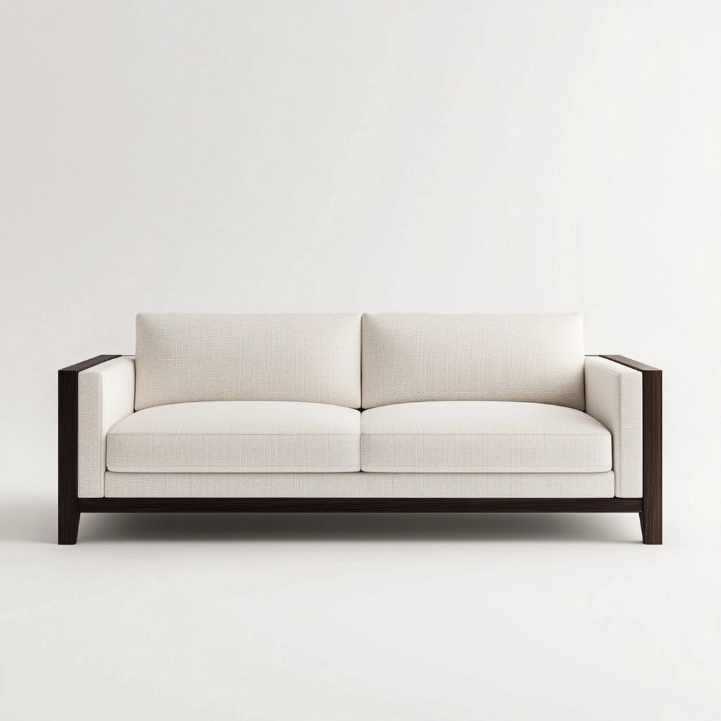 Sofá Moderno de Tela de Tres Plazas con Estructura de Madera para Sala de Estar en Crema 220cm