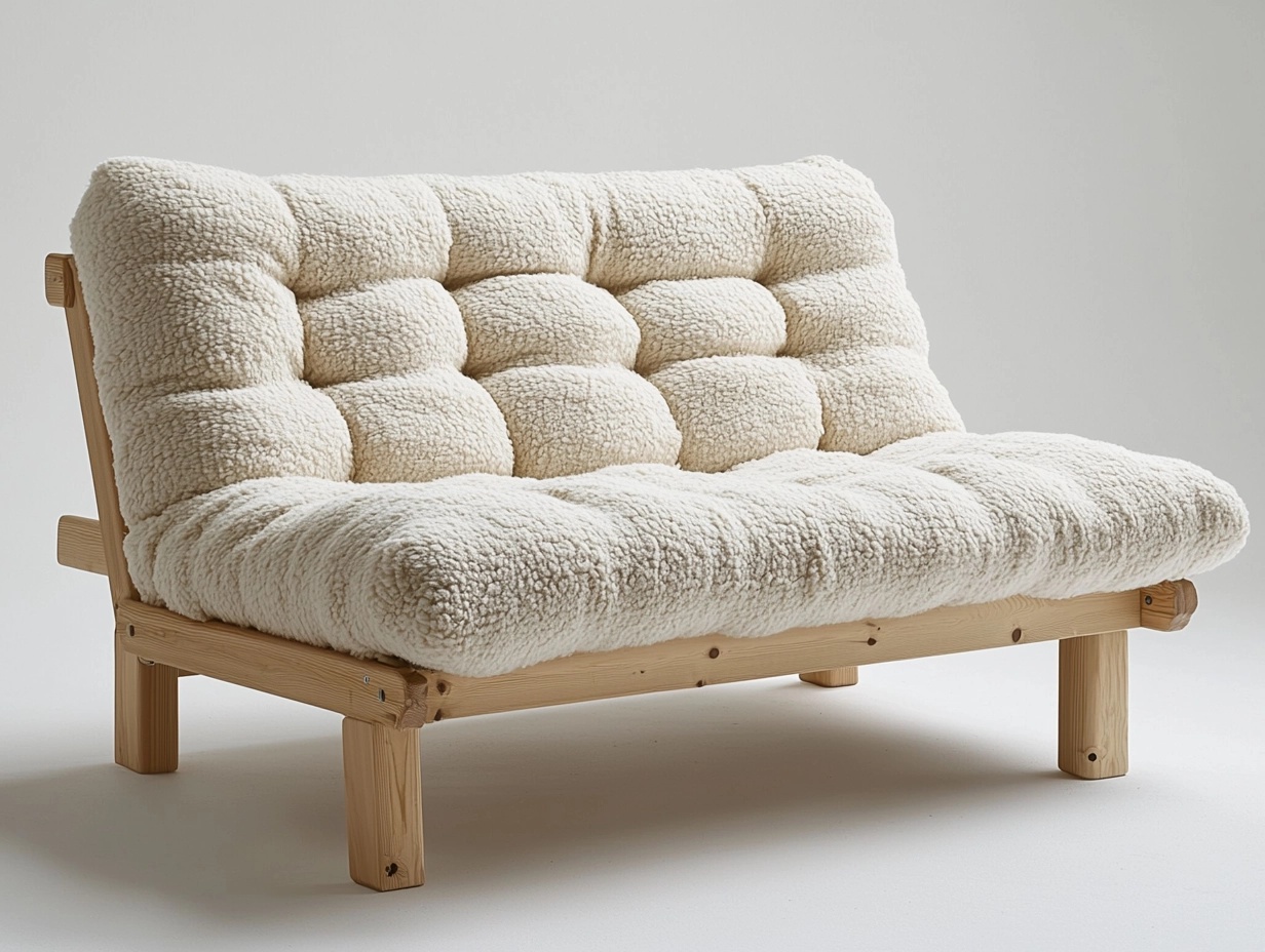 Sofá de dos plazas beige de madera de pino y tela bouclé poliéster 160 cm