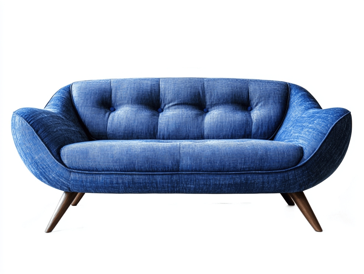 Sofá tapizado azul dos plazas poliéster madera 150x85x80cm