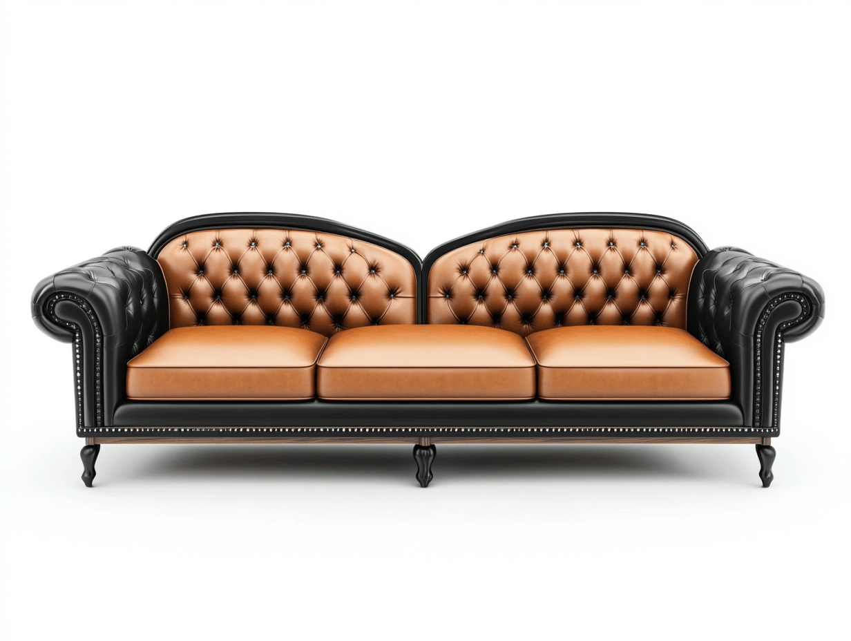Sofá de Tres Plazas para Sala de Estar Color Negro/Marrón Tipo Chesterfield de Cuero Clásico