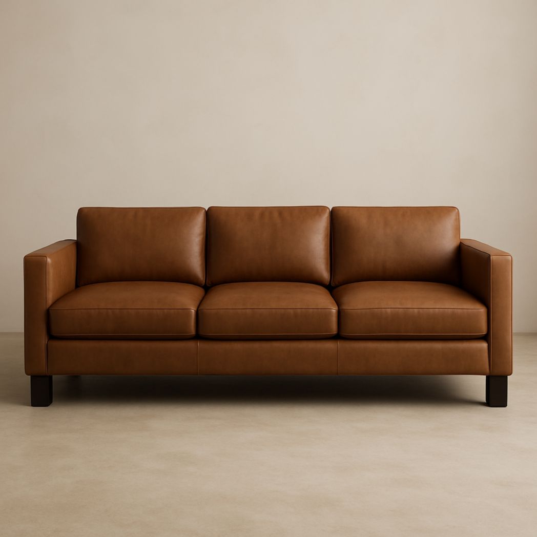 Sofá rectangular de tres plazas, estructura de madera, cuero sintético PU, color marrón 220x90x85 cm