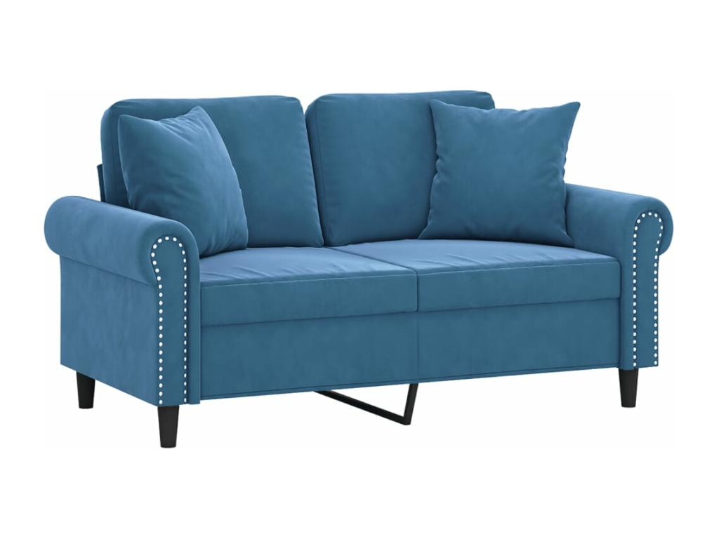 Sofá de 2 plazas con cojines terciopelo azul 120 cm lkbq68802