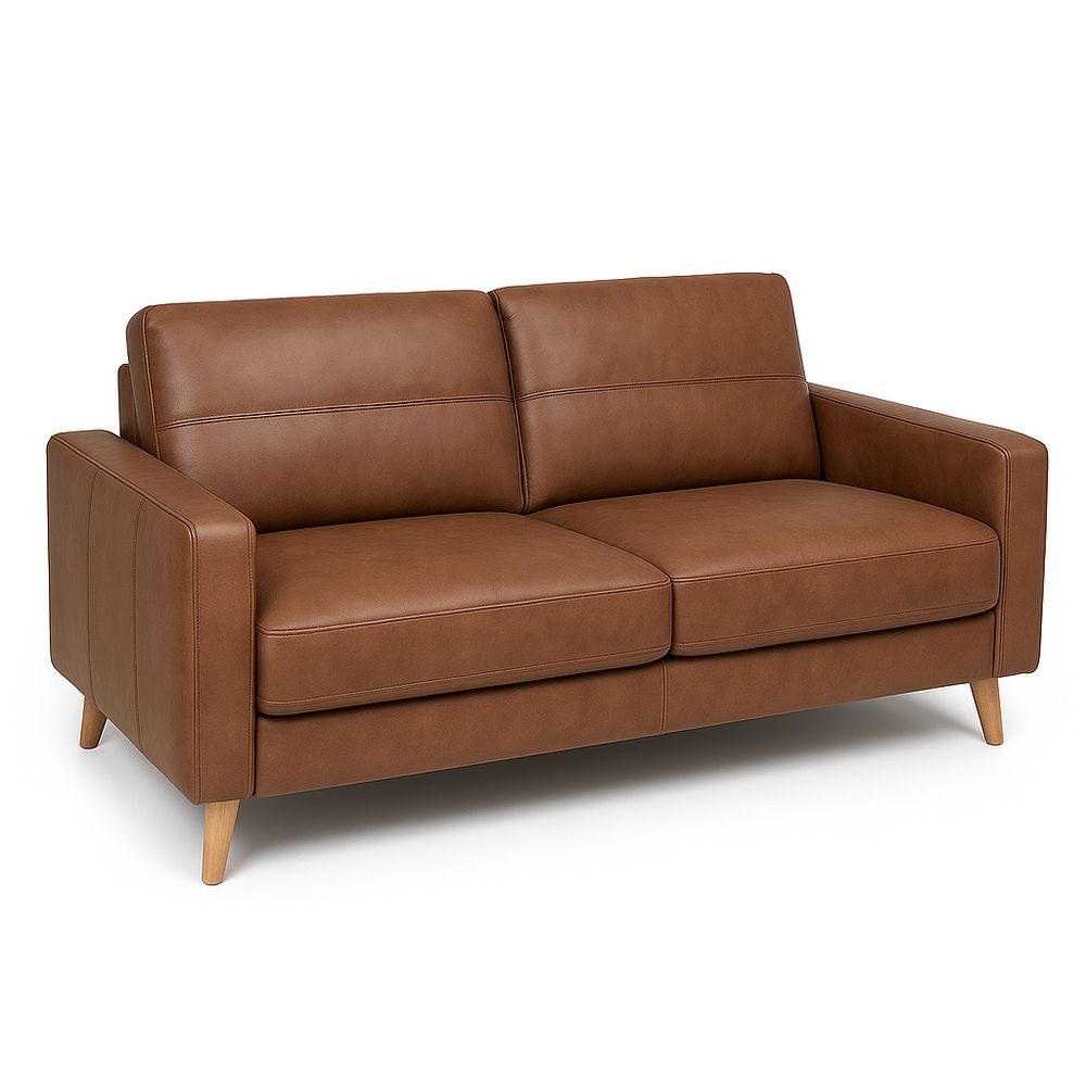 Sofá de dos plazas de cuero marrón moderno,tapizado,con patas de madera,estilo escandinavo,lugar de descanso,sofá cómodo para sala de estar