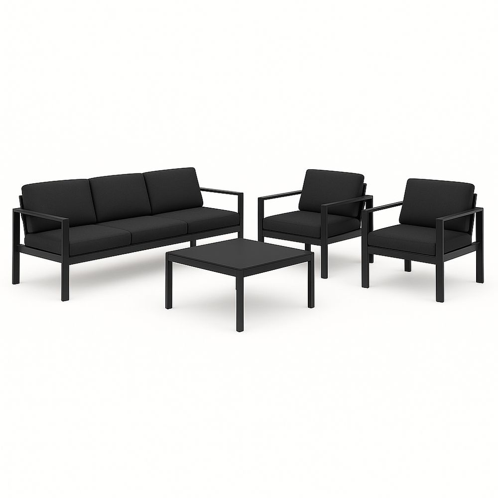Conjunto de Muebles de Jardín Negro Sofá 3 Plazas Sillones Mesa Aluminio Exterior