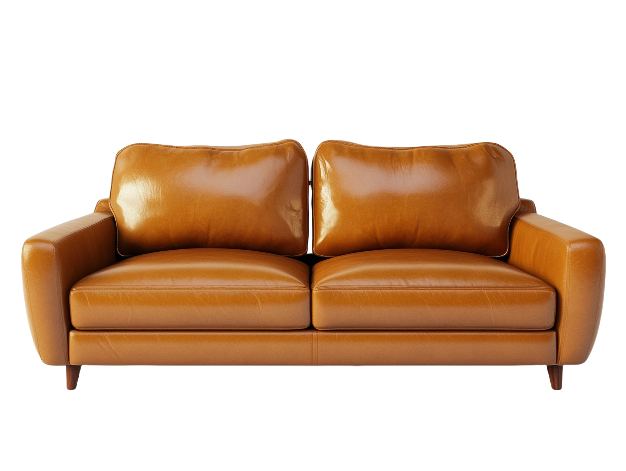 Sofá de cuero marrón claro de dos plazas 160x90cm para sala moderna con estructura robusta nc5746432