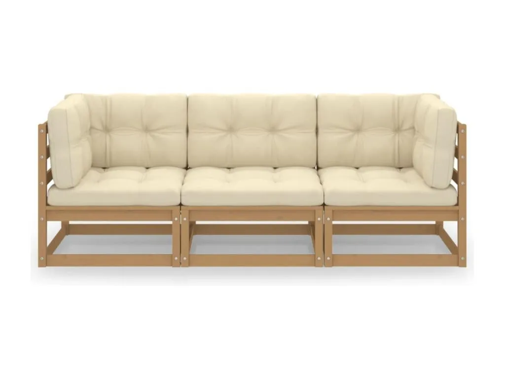 Sofá de jardín de 3 plazas Lluesmahome de madera maciza con cojines  ZK5245648