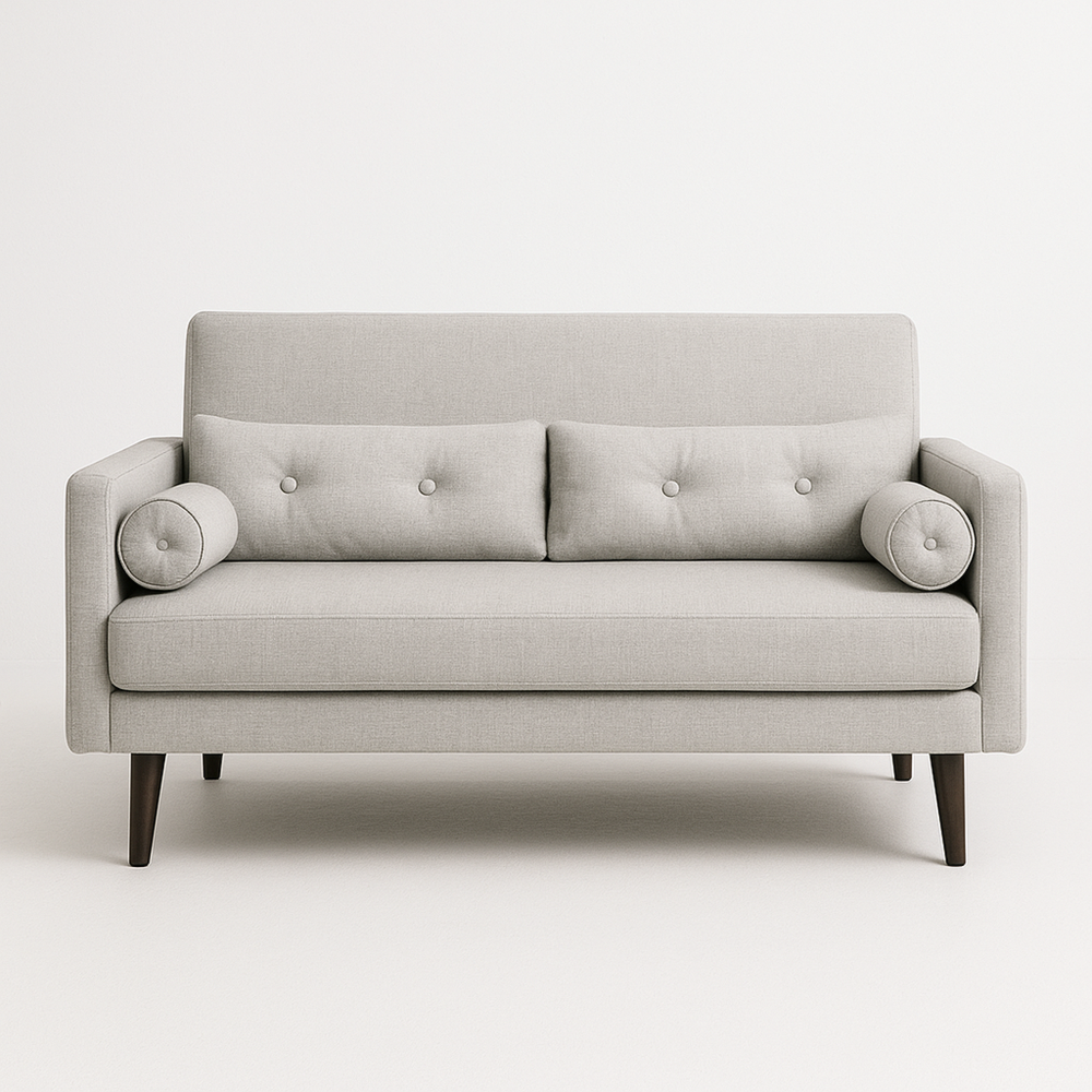 Sofá de Dos Plazas Moderno de Tela Poliéster Gris Claro con Patas de Madera Maciza, 150 cm x 80 cm x 85 cm