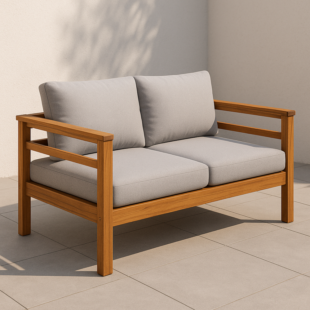 Sofá de Exterior para Terraza con Cojines 2 Plazas Gris Claro Madera