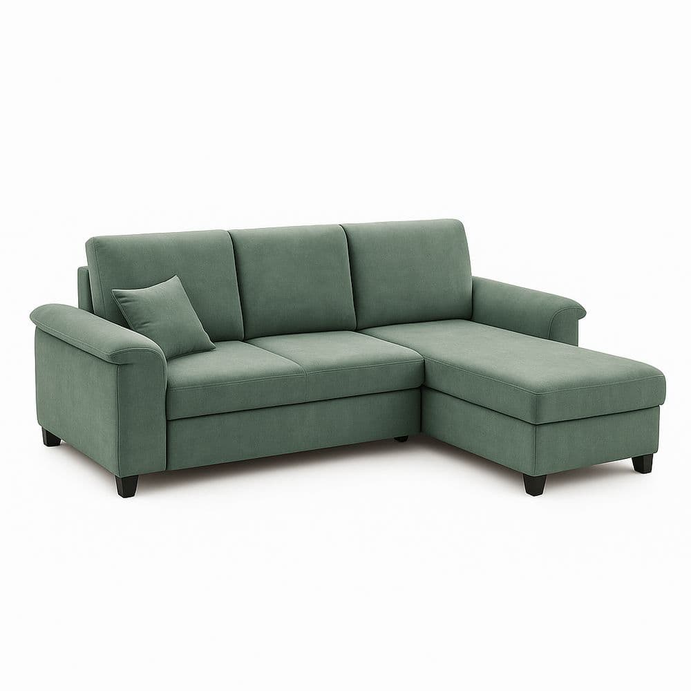 Sofá Esquinero 3 Plazas Tela Verde Rectangular