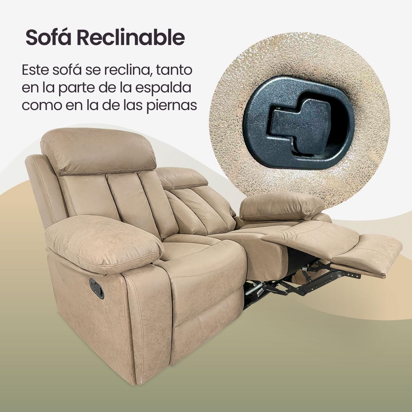 Sofá 2 plazas relax reclinable manual beige Homey