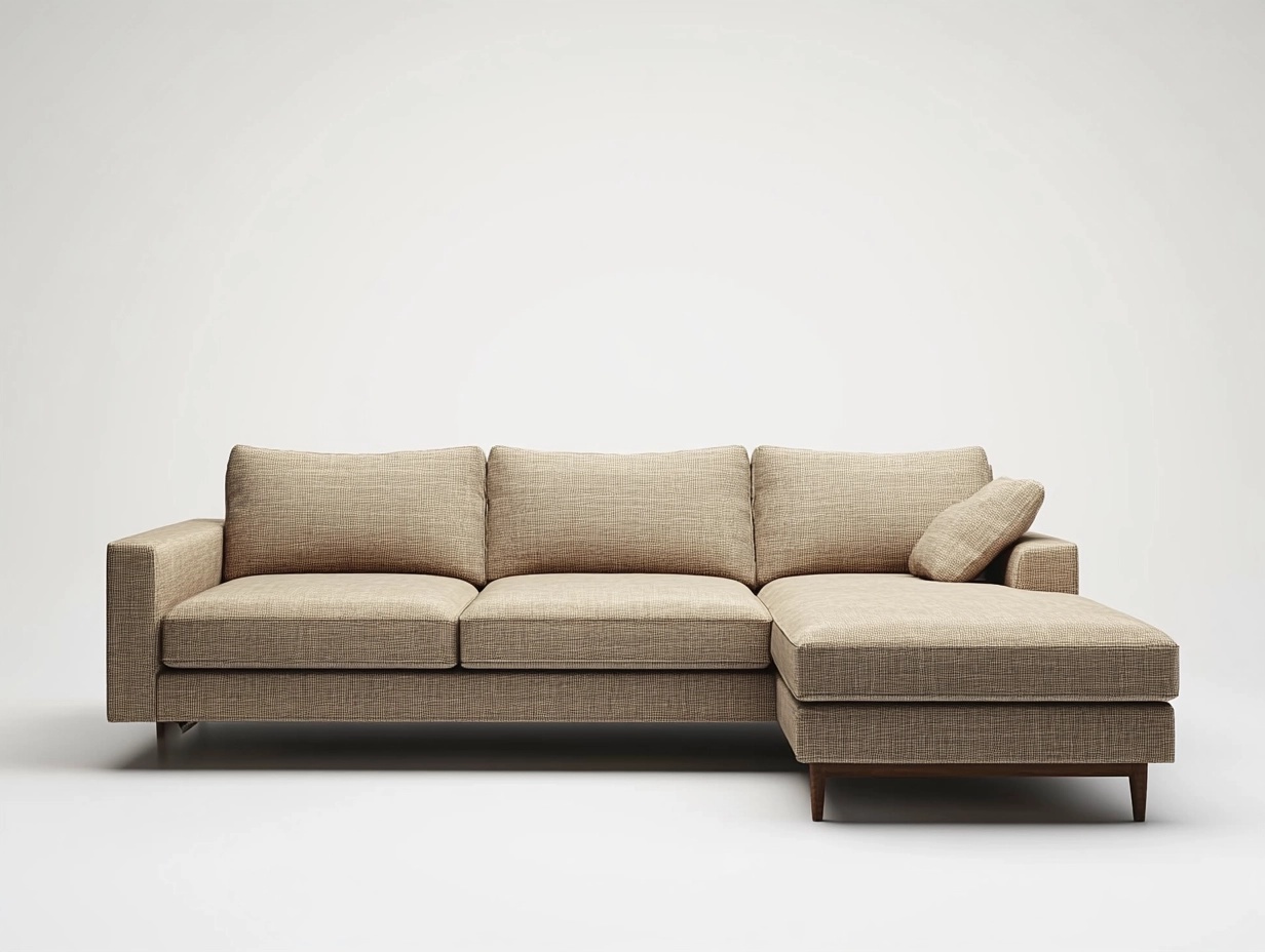 Sofá seccional beige de tela para sala estilo moderno 280x170 cm con chaise longue y estructura de madera NF4388510