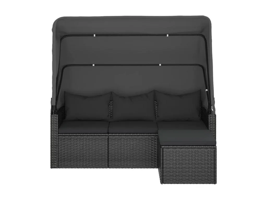 Sofá de jardín de 3 plazas con techo y reposapiés Negro