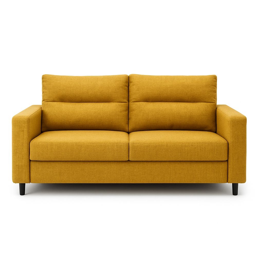 Sofá de 2 plazas tapizado en poliéster color mostaza con cojines extraíbles 180x85x80cm