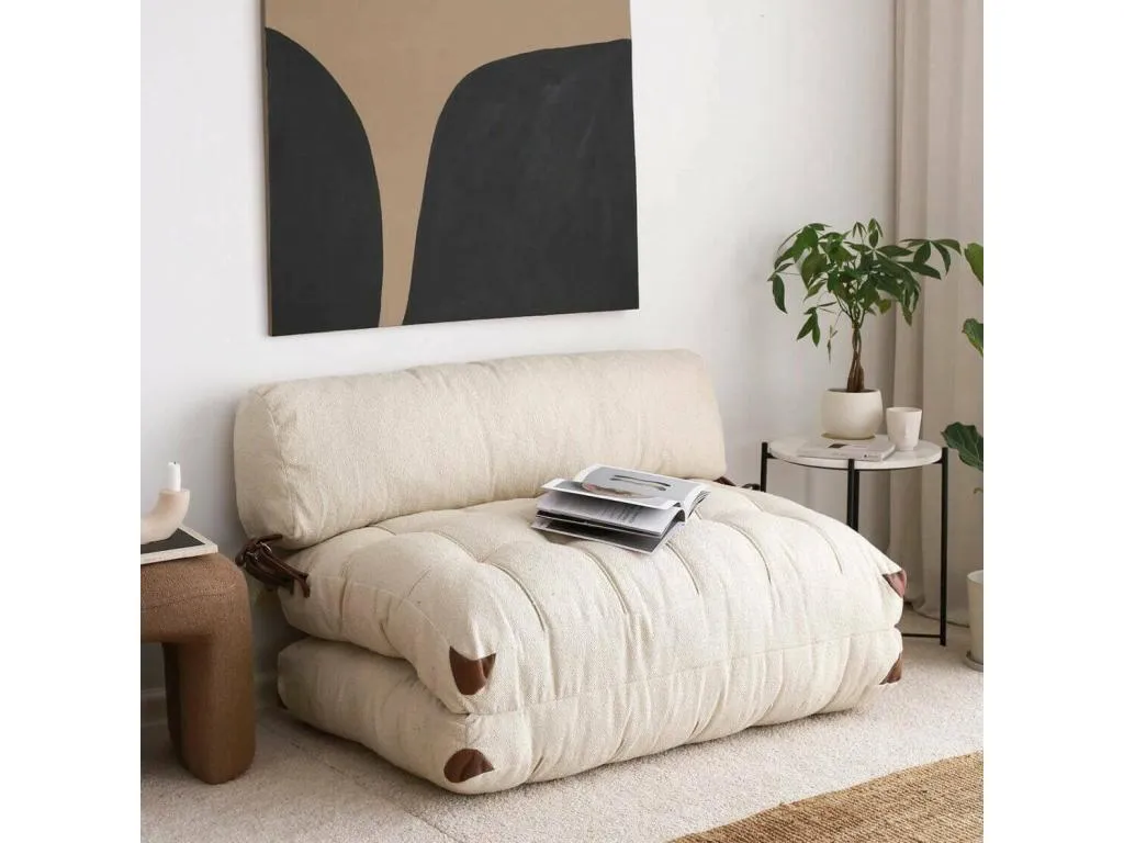 Sofá cama 2 plazas Mobtrendy Sofá transformable Sofá para invitados Sillón cama con almacenaje 120x75 h79 cm Crema 85490jqid