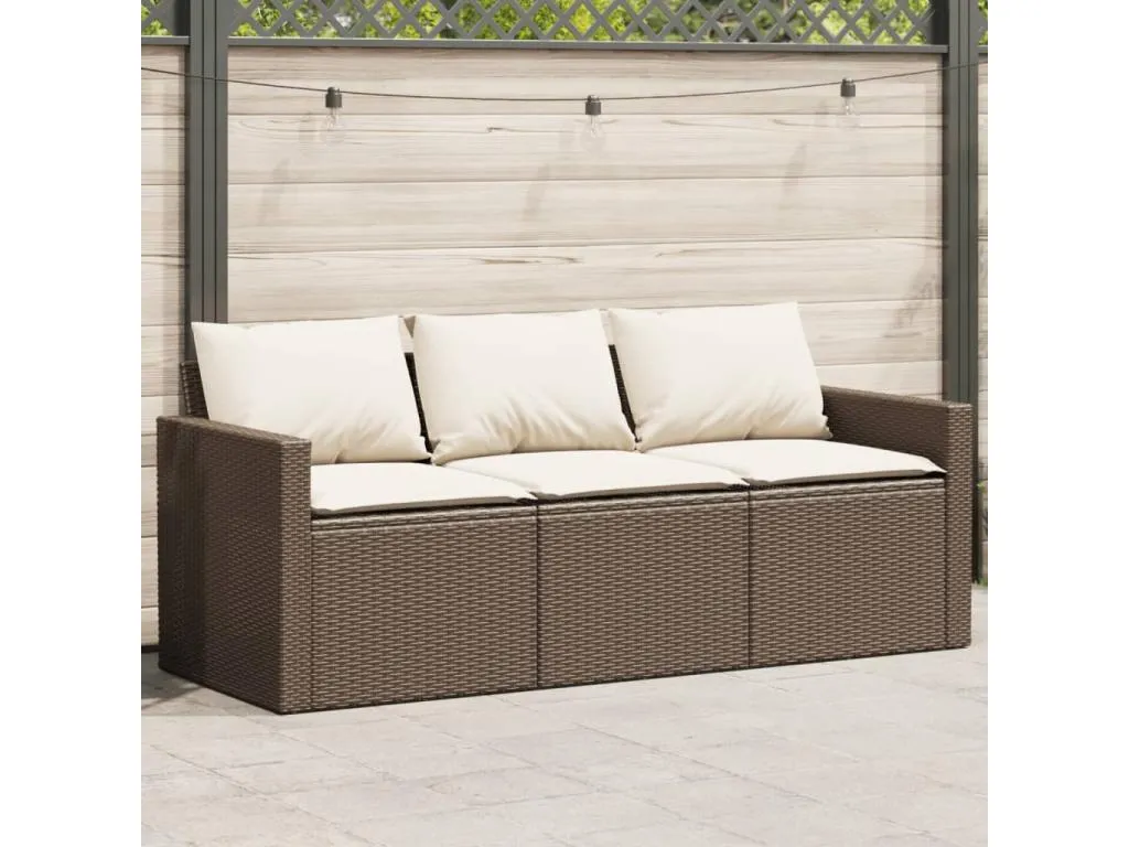 Sofá de jardín con cojines de 3 plazas en resina tejida marrón EMPX61548