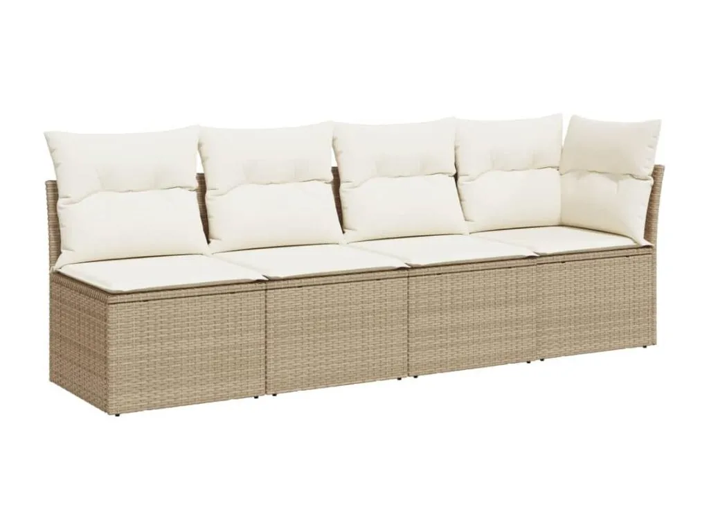 Sofá de jardín de 4 plazas con cojines ratán sintético beige 36578guqh