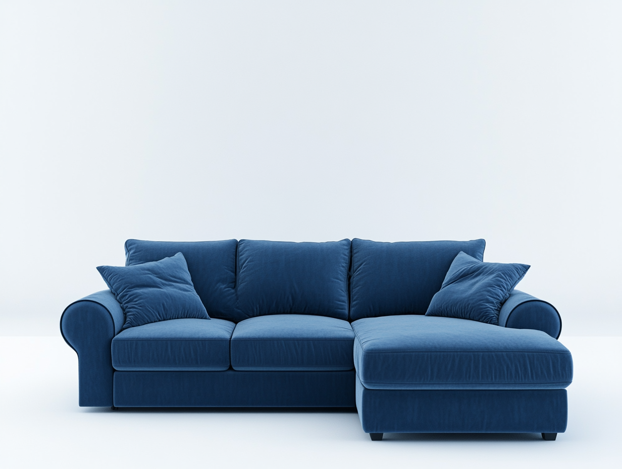 Sofá chaise longue de 3 plazas en terciopelo azul para salón moderno 280x160 cm NX2086059