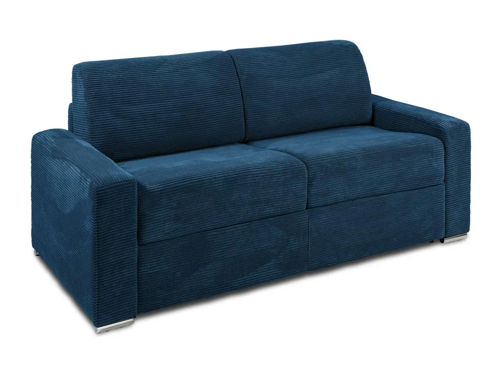 Sofá cama de 3 plazas de apertura rápida de pana azul - Lamas para cama de 140 cm - Colchón de 22 cm Lluesmamuebles