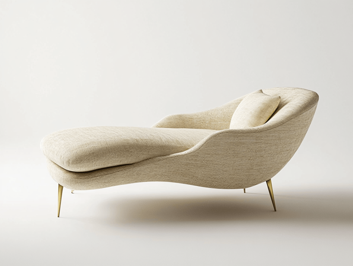 Sofá Chaise longue Curvado 200 cm Tela Poliester Beige