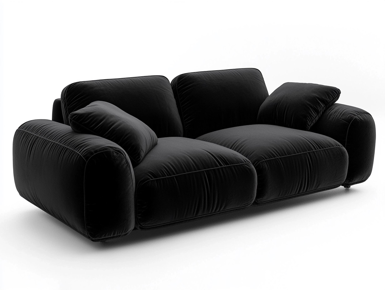 Sofá de terciopelo negro 220 cm estilo moderno para sala de estar diseño cómodo de tres plazas estructura robusta kt8943959