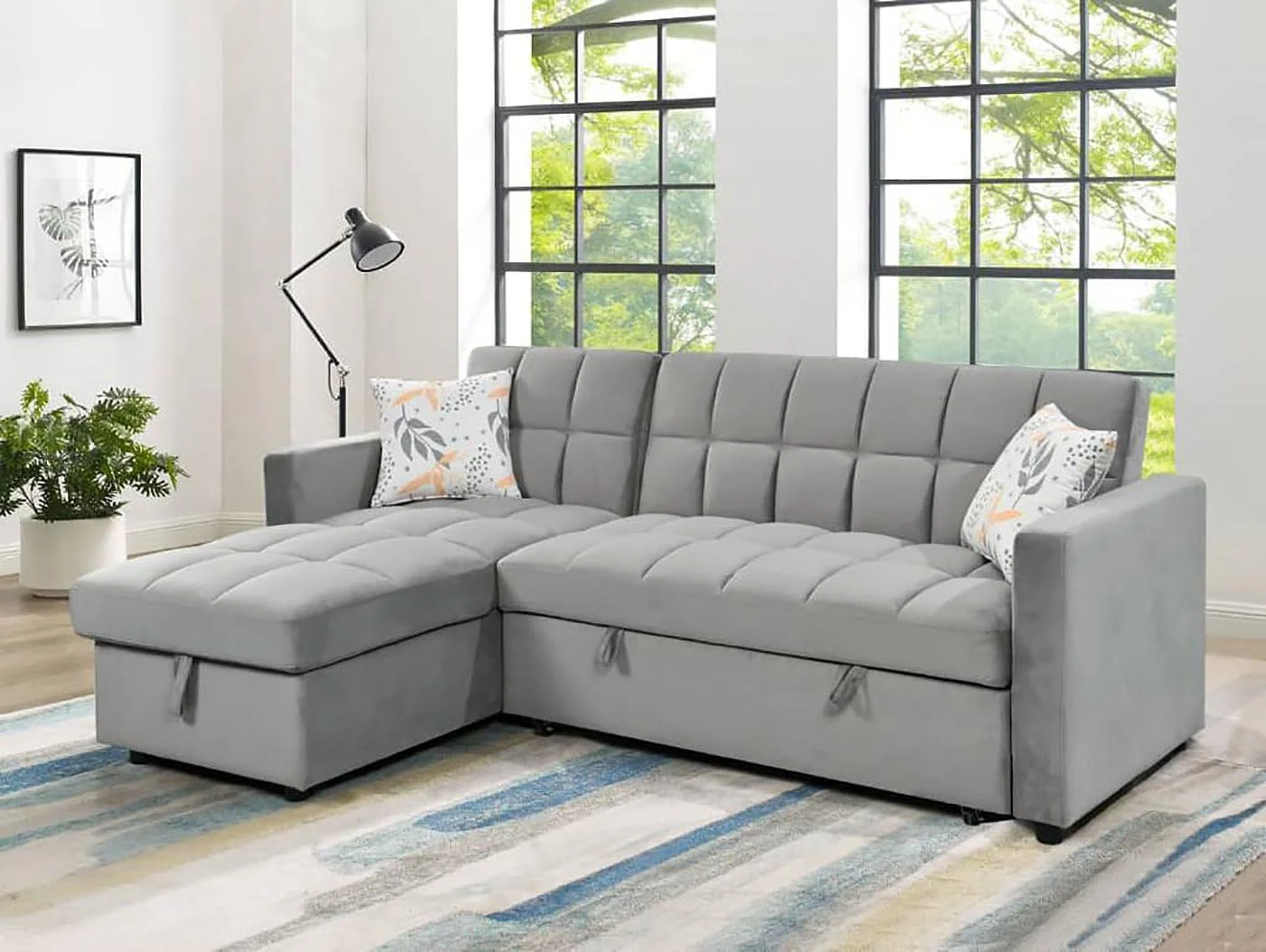 Sofá cama chaise longue reversible con arcón 210x145 cm