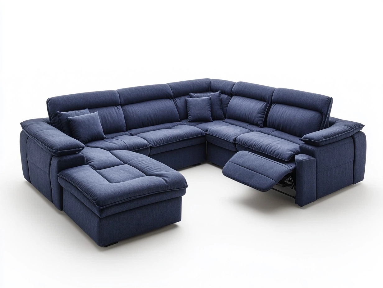 Sofá esquinero azul marino tapizado en tela moderna con chaise longue y reclinable para sala de estar 320x220cm descanso y confort XJ2230063