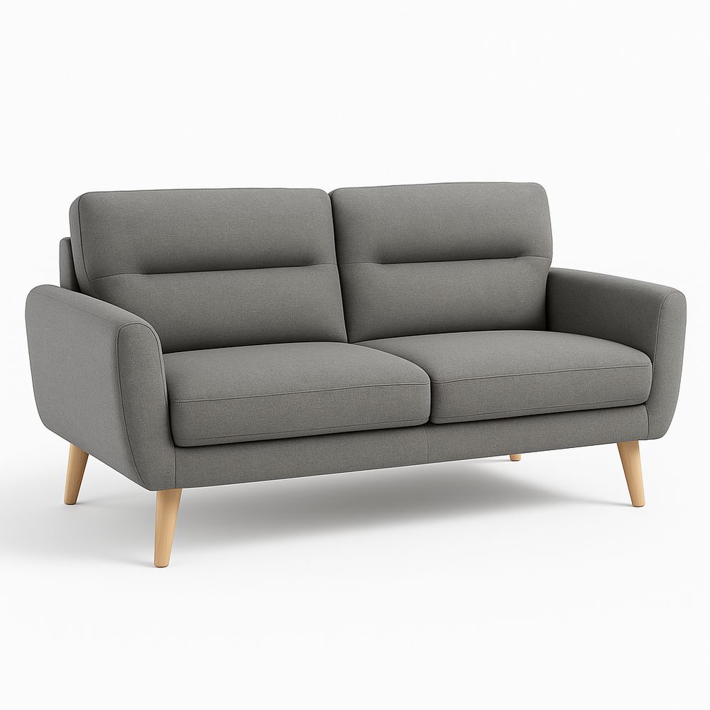 Sofá Moderno de Dos Plazas con Tapizado Gris y Patas de Madera Estructura Resistente, Diseño Elegante para Sala de Estar
