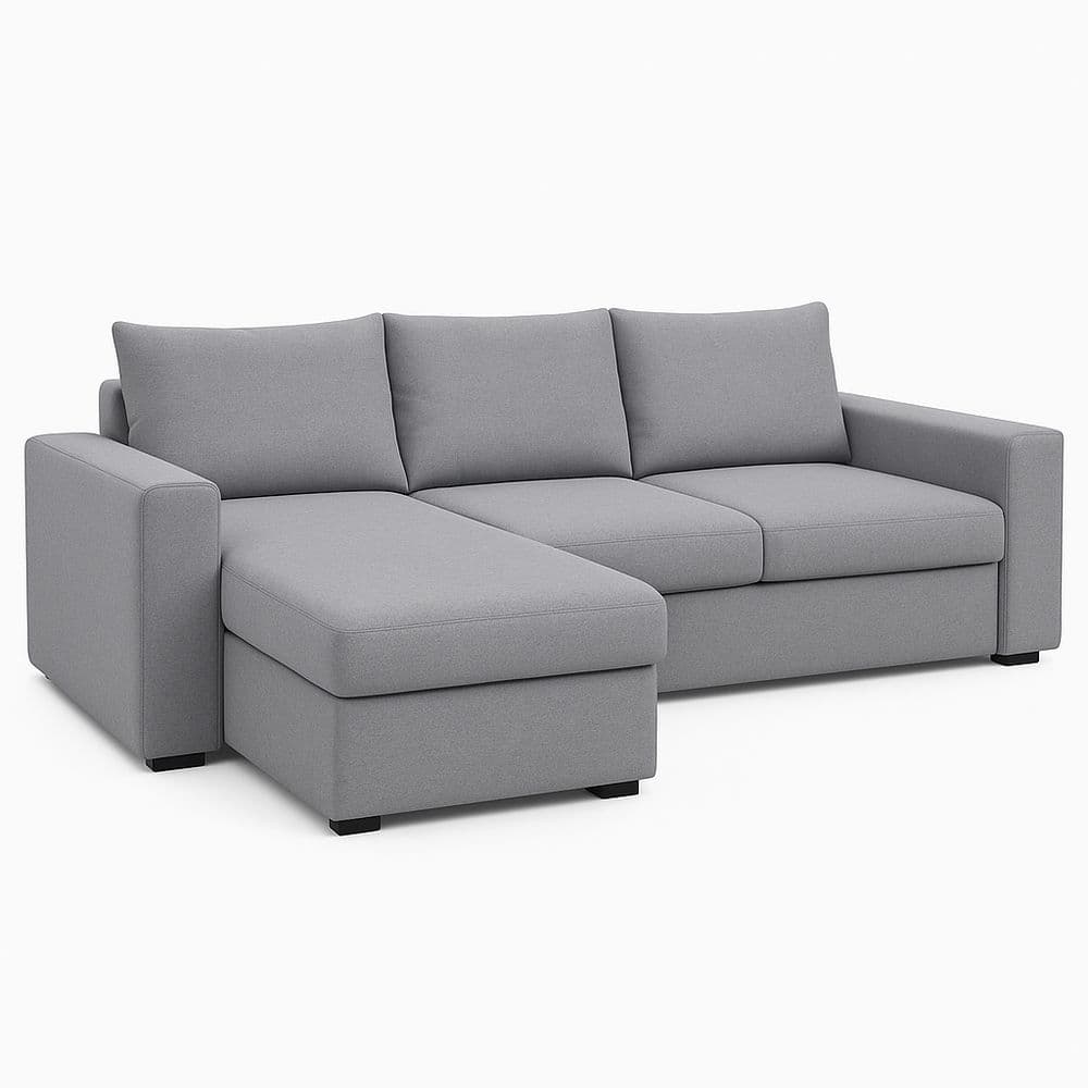 Sofá Esquinero 3 Plazas Tela Gris Rectangular Moderno