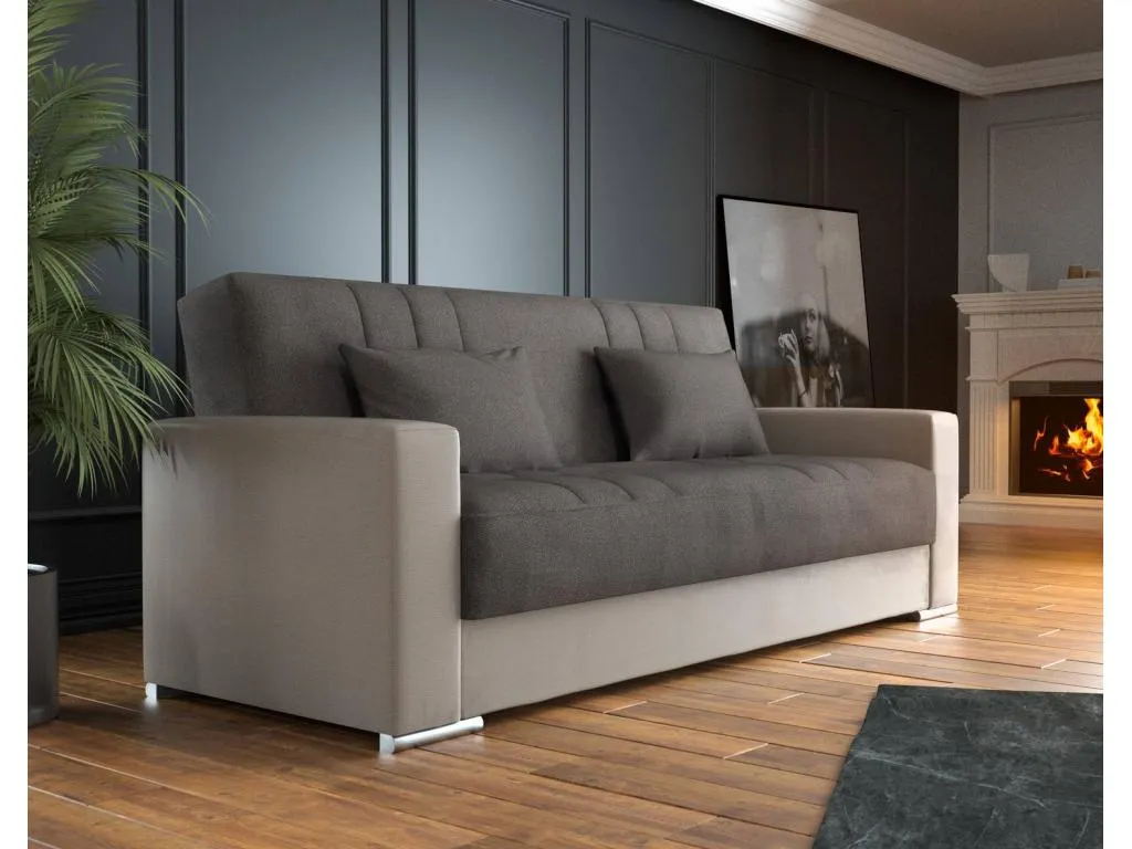 Sofá cama Alkihogares Sofá cama contenedor 3 plazas en ecopiel y tela Sofá de salón con apertura click-Alkihogares y 2 cojines incluidos 230x96h101 cm