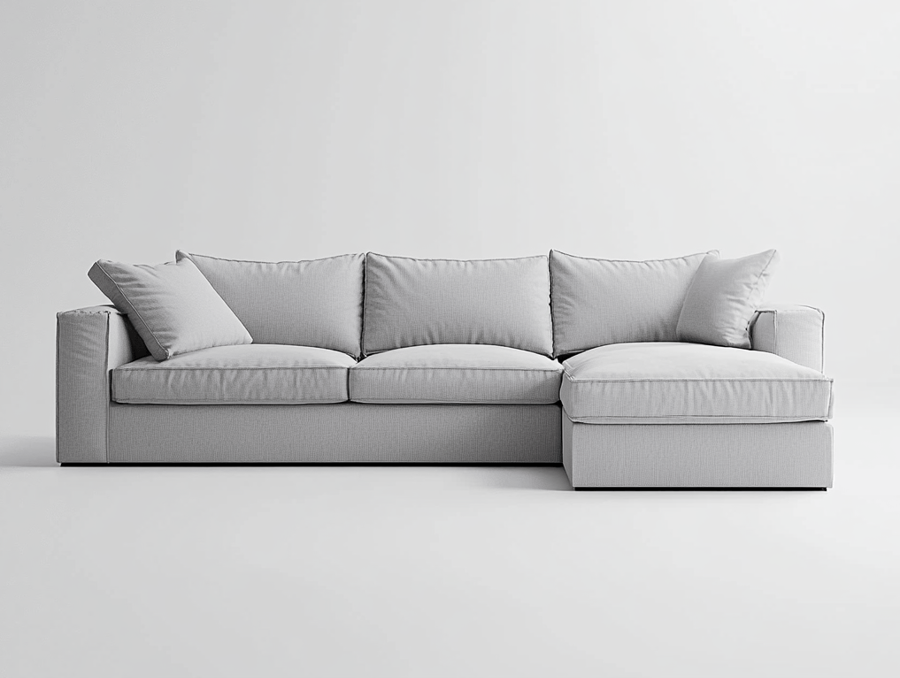 Sofá chaise longue moderno tapizado en tela gris claro 260x160cm