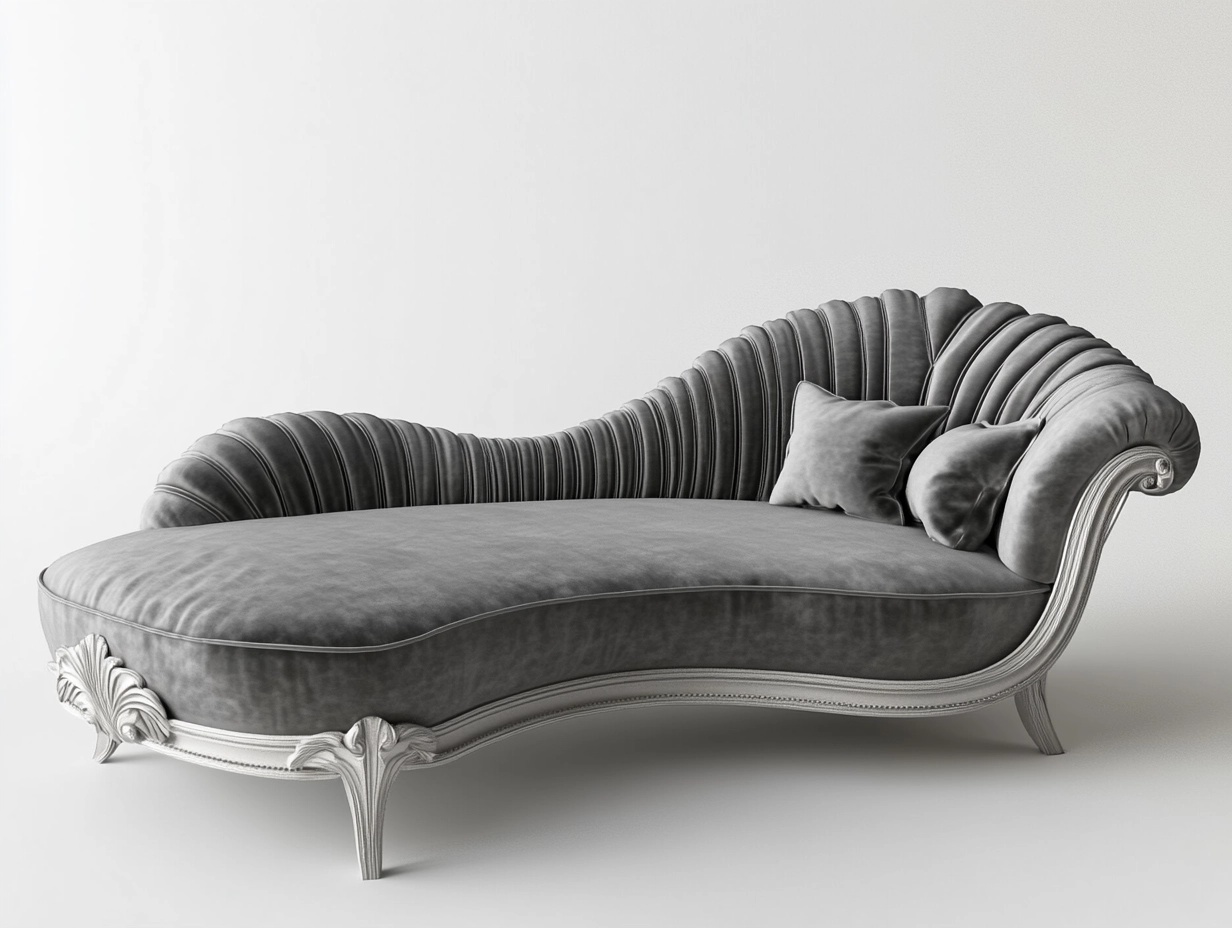 Sofá chaise longue tapizado en terciopelo gris estilo clásico para sala de estar 190x85x90 cm estructura de madera maciza fo8605194