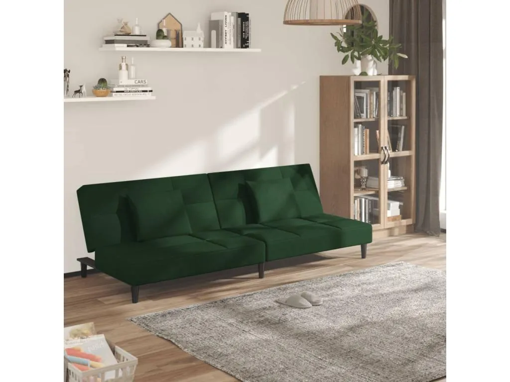 Sofá cama de 2 plazas con dos almohadas terciopelo verde oscuro