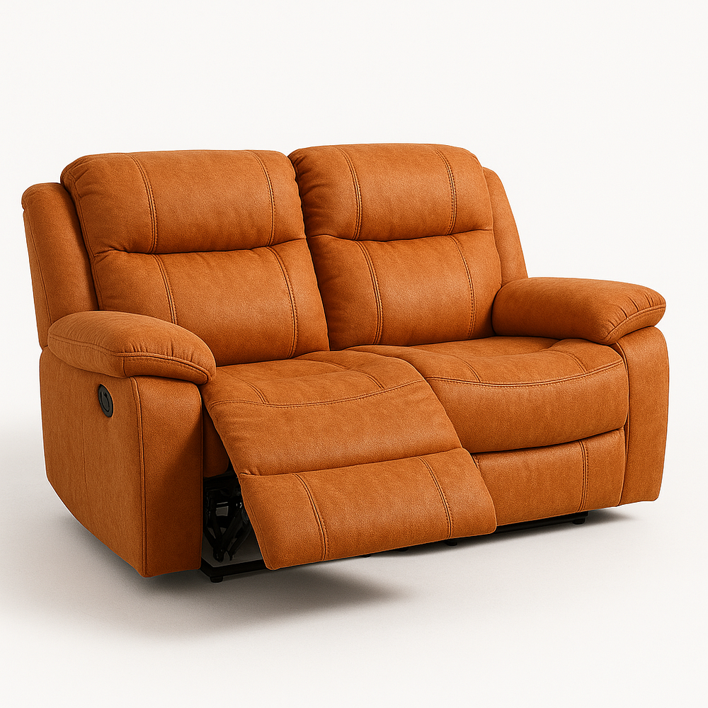 Sofá Reclinable de Dos Plazas Tela Naranja Poliéster 160cm
