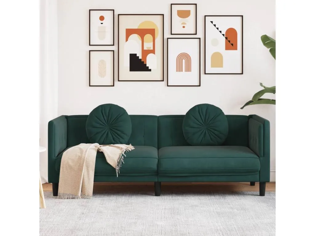 Sofá con cojines 3 plazas terciopelo verde oscuro
