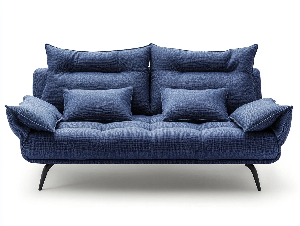 Sofá moderno azul marino tapizado de tela para sala de estar dos plazas con cojines suavemente acolchados estructura metálica 180x95cm EY0608324