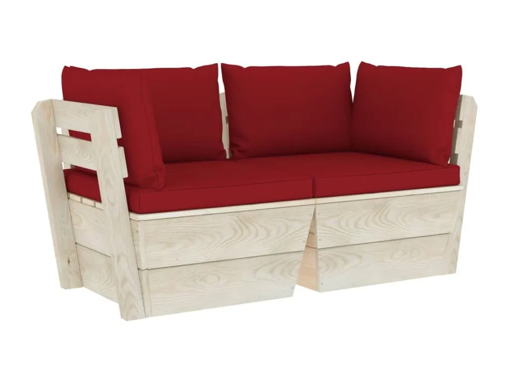 Sofá de Palets de Jardín de 2 Plazas con Cojines Decohoguera Rojo JY9254404