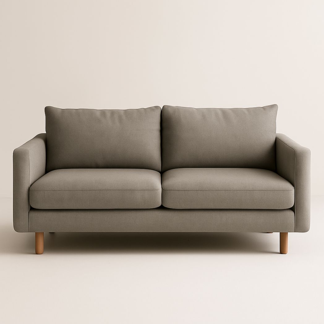 Sofá de dos plazas, tapizado en tela de poliéster gris, patas de madera maciza 160x90x85 cm