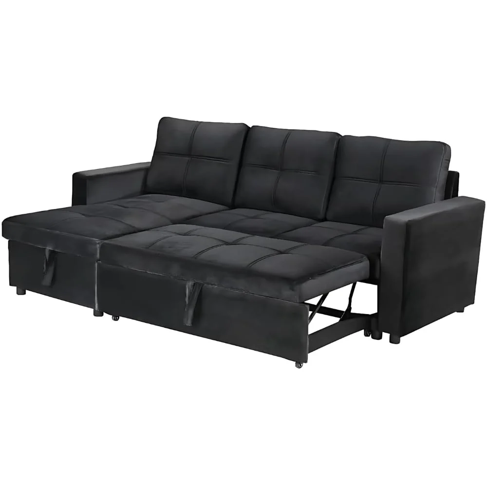 Sofá cama chaise longue moderno con almacenamiento negro
