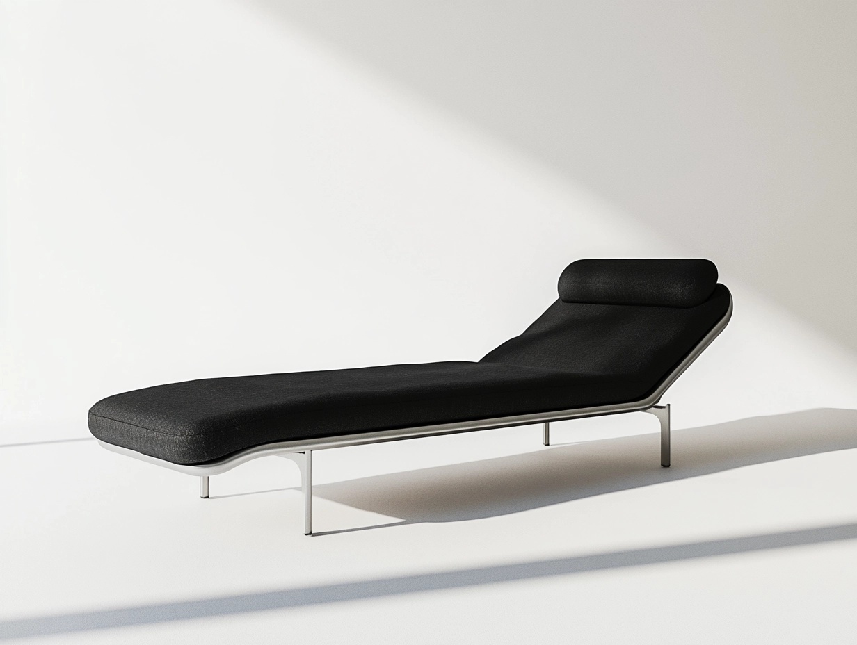Sofá chaise longue moderno de 195 cm para salón estructura de acero tapizado en tela negra ideal para descanso y lectura estilo minimalista kx5322024