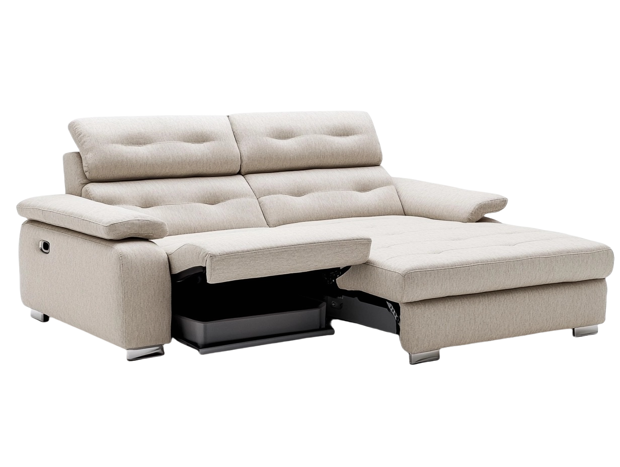 Sofá chaise longue de tela beige 230x150cm con función de reclinación y almacenamiento ideal para sala de estar oi6057825