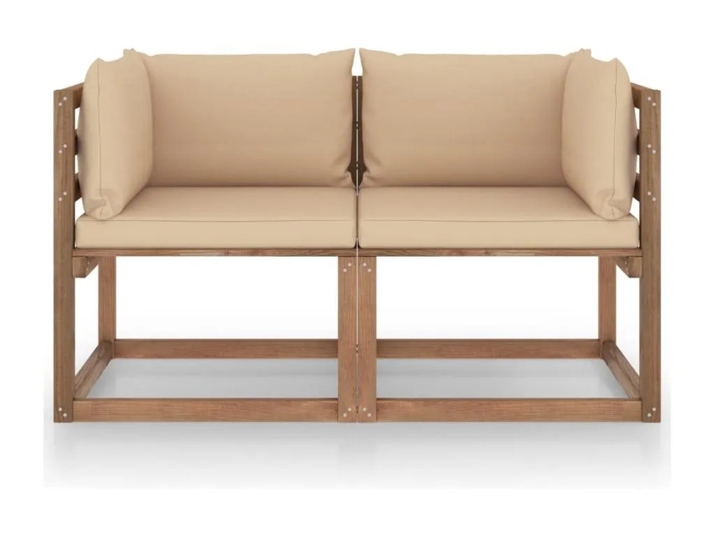 Sofá de jardín de palets de 2 plazas con cojines beige UQXI66436