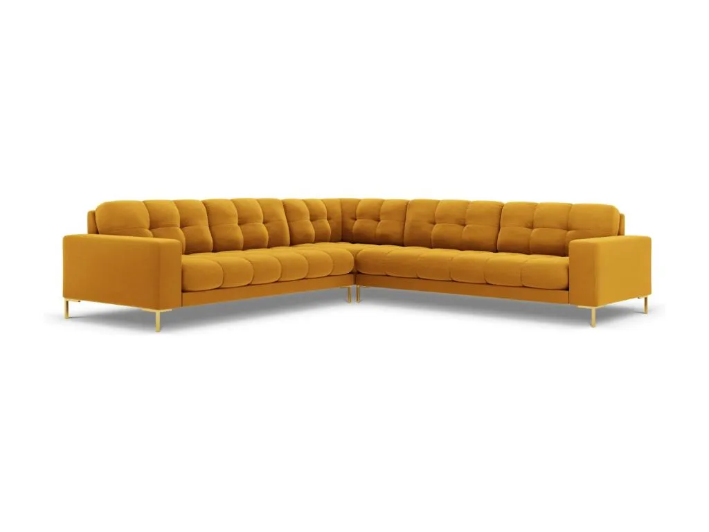 Sofá esquinero simétrico Biocasahogar de 6 plazas terciopelo amarillo 256x256x75 cm CX6979097
