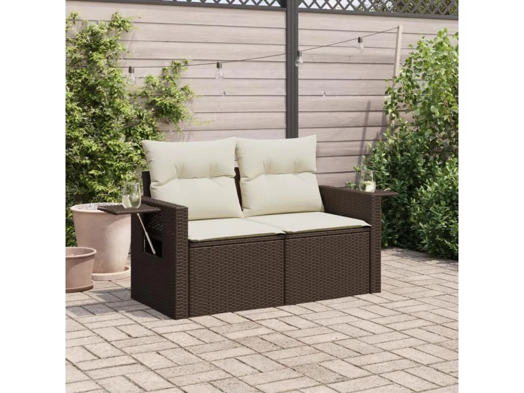 Sofá de jardín con cojines 2 plazas ratán sintético marrón CVPA28361