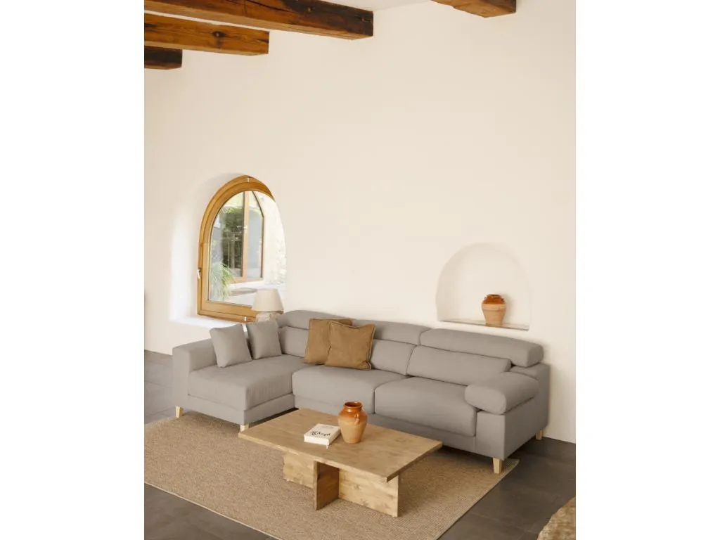Sofá 4/5 plazas y chaise longue izquierdo color gris claro 300cm - Boverdeco