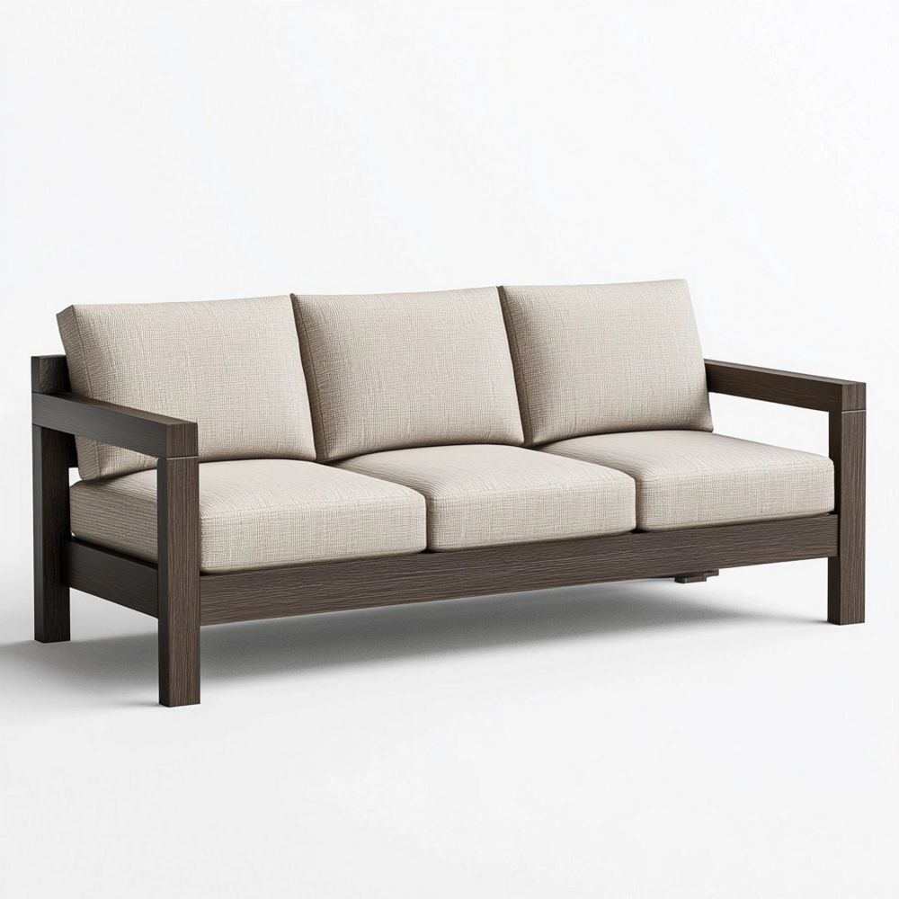 Sofá de Tres Plazas Rígido con Cojines de Tela Algodón Beige 200x80x85 cm