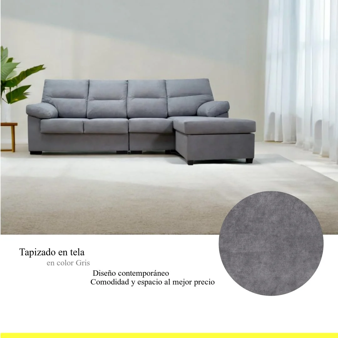 Sofá Cóndor 4 plazas chaise longue gris confortable